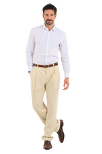 Load image into Gallery viewer, Bege Pinstriped Tango Pants With Two Pleats