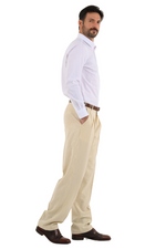 Load image into Gallery viewer, Bege Pinstriped Tango Pants With Two Pleats