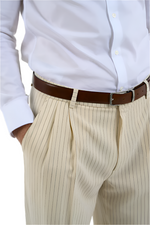 Load image into Gallery viewer, Bege Pinstriped Tango Pants With Two Pleats