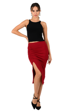 Load image into Gallery viewer, Red Shimmering Pencil Skirt With Gatherings