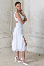 Load image into Gallery viewer, Keyhole Back Two-Tiered White Dress With Lace Applique