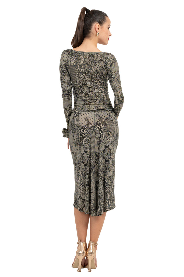 Lace Print Tango Skirt With Back Slit