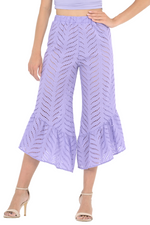 Load image into Gallery viewer, Lavender Eyelet Embroidery Capri Pants