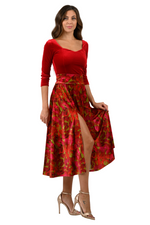 Load image into Gallery viewer, Leaf Print Velvet Flowing Skirt With Slit