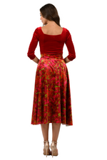 Load image into Gallery viewer, Leaf Print Velvet Flowing Skirt With Slit