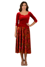 Load image into Gallery viewer, Leaf Print Velvet Flowing Skirt With Slit
