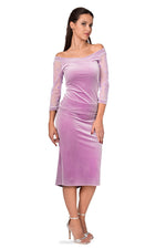 Load image into Gallery viewer, Lilac Velvet Boat Neckline Top With Tulle Sleeves