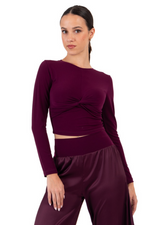 Load image into Gallery viewer, Long Sleeve Twisted Knot Crop Top