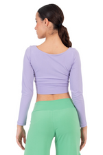 Load image into Gallery viewer, Long Sleeve Twisted Knot V-neck Crop Top