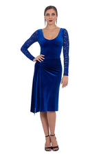 Load image into Gallery viewer, Long Sleeve Velvet & Lace Dress with Crisscross Back