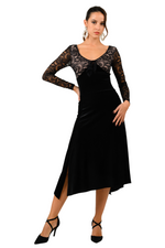 Load image into Gallery viewer, Long Sleeve Velvet & Lace Dress with Crisscross Back