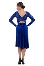 Load image into Gallery viewer, Long Sleeve Velvet &amp; Lace Dress with Crisscross Back
