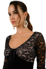 Load image into Gallery viewer, Long Sleeve Velvet & Lace Dress with Crisscross Back