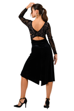 Load image into Gallery viewer, Long Sleeve Velvet & Lace Dress with Crisscross Back