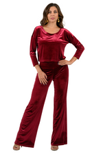 Load image into Gallery viewer, Loose-Fit Velvet Crop Top with Long Sleeves