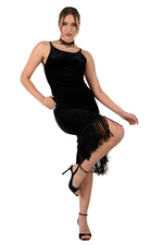 Load image into Gallery viewer, Low Back Velvet Dance Dress With Fringed Hem