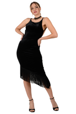 Load image into Gallery viewer, Low Back Velvet Dance Dress With Fringed Hem