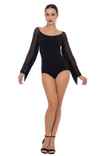 Load image into Gallery viewer, Mesh Long Sleeve Bodysuit with Fringe Details
