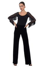 Load image into Gallery viewer, Mesh Long Sleeve Bodysuit with Fringe Details