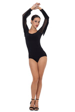 Load image into Gallery viewer, Mesh Long Sleeve Bodysuit with Fringe Details
