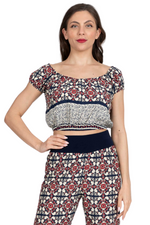 Load image into Gallery viewer, Mexican Style Off-The-Shoulder Tile Print Crop Top
