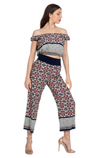 Load image into Gallery viewer, Mexican Style Off-The-Shoulder Tile Print Crop Top