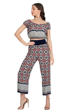 Load image into Gallery viewer, Mexican Style Off-The-Shoulder Tile Print Crop Top