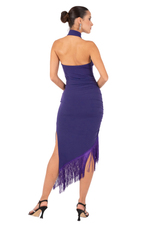 Load image into Gallery viewer, Midi Asymmetric Tango Skirt With Fringe
