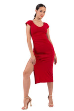 Load image into Gallery viewer, V-neck Midi Dress With High Side Slit
