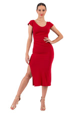 Load image into Gallery viewer, V-neck Midi Dress With High Side Slit
