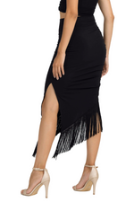 Load image into Gallery viewer, Midi Asymmetric Tango Skirt With Fringe