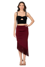 Load image into Gallery viewer, Midi Asymmetric Tango Skirt With Fringe