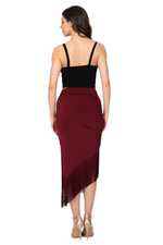 Load image into Gallery viewer, Midi Asymmetric Tango Skirt With Fringe