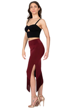 Load image into Gallery viewer, Midi Asymmetric Tango Skirt With Fringe