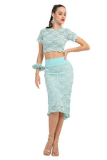 Load image into Gallery viewer, Salmon Pink Floral Lace Fishtail Skirt

