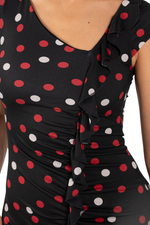 Load image into Gallery viewer, Mixed Polka Dot Dress With Front Ruffles And Gatherings