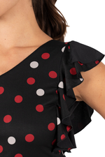 Load image into Gallery viewer, Mixed Polka Dot One Shoulder Crop Top With Ruffles