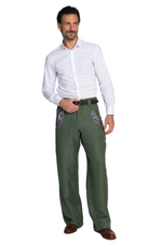 Load image into Gallery viewer, Moss Green Men's Tango Pants With Satin Purple Paisley Details