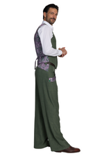 Load image into Gallery viewer, Moss Green Men's Tango Pants With Satin Purple Paisley Details