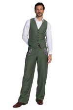 Load image into Gallery viewer, Moss Green Men's Tango Pants With Satin Purple Paisley Details