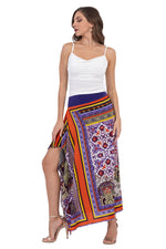 Load image into Gallery viewer, Multicolor Tile Print Satin Tango Skirt with Ruffled Slit