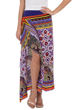 Load image into Gallery viewer, Multicolor Tile Print Satin Tango Skirt with Ruffled Slit