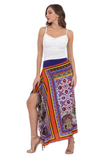 Load image into Gallery viewer, Multicolor Tile Print Satin Tango Skirt with Ruffled Slit