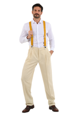 Load image into Gallery viewer, Bege Pinstriped Tango Pants With Two Pleats