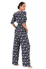 Load image into Gallery viewer, Navy Blue Floral Print Wide-Leg Pants
