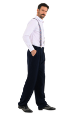 Load image into Gallery viewer, Navy Paisley Print Men's Adjustable Suspenders