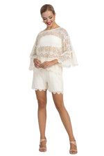 Load image into Gallery viewer, Off-White Boxy Lace Crop Top With Sleeves
