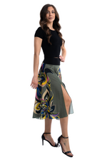 Load image into Gallery viewer, Abstract Floral Print Satin Skirt With Slit