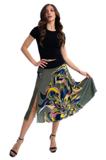 Load image into Gallery viewer, Abstract Floral Print Satin Skirt With Slit