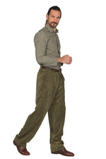 Load image into Gallery viewer, Olive Green Corduroy Tango Pants With Two Pleats
